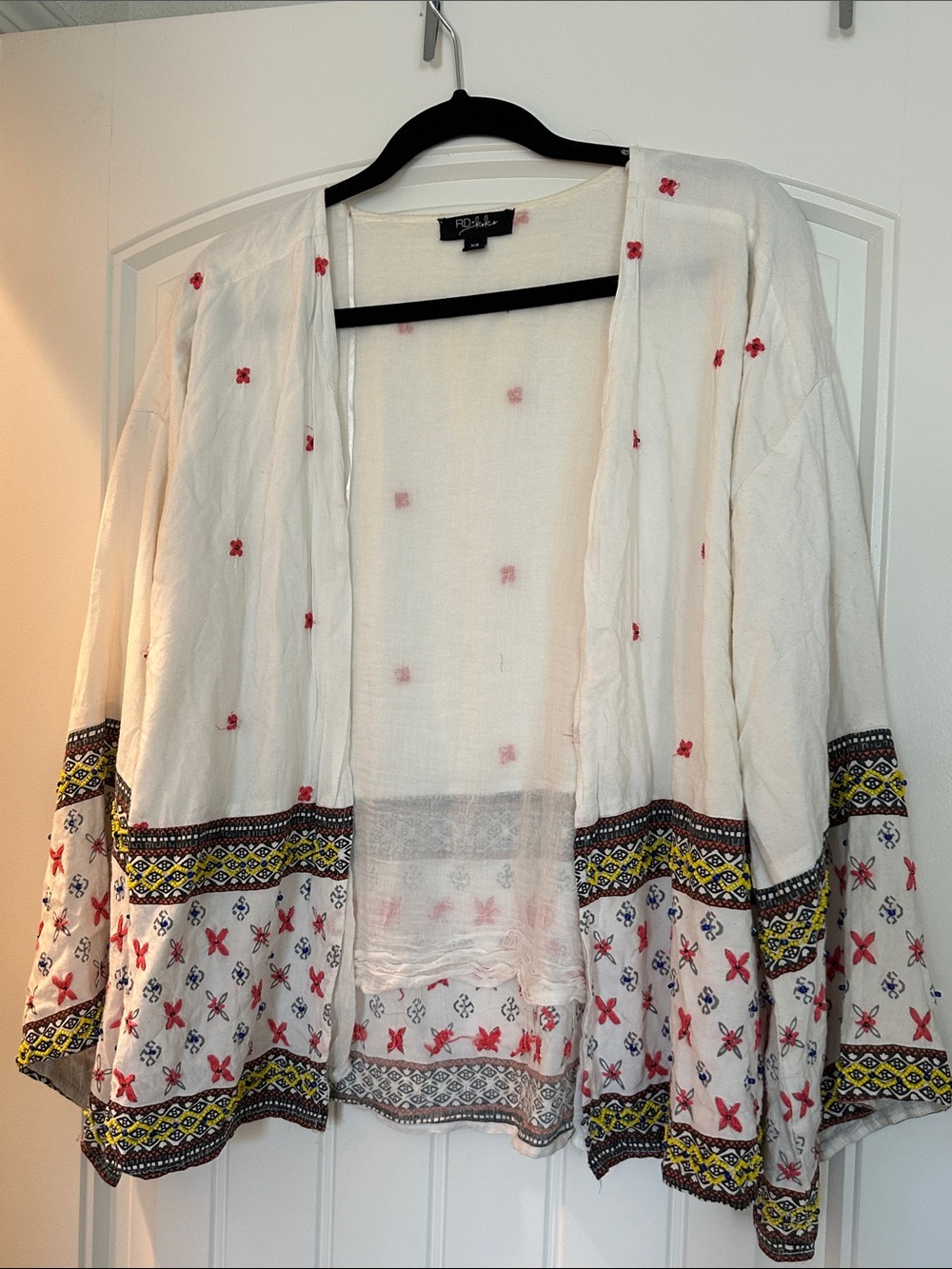 Boho Embroidered Open-Front Cardigan BEADED oversized size XS